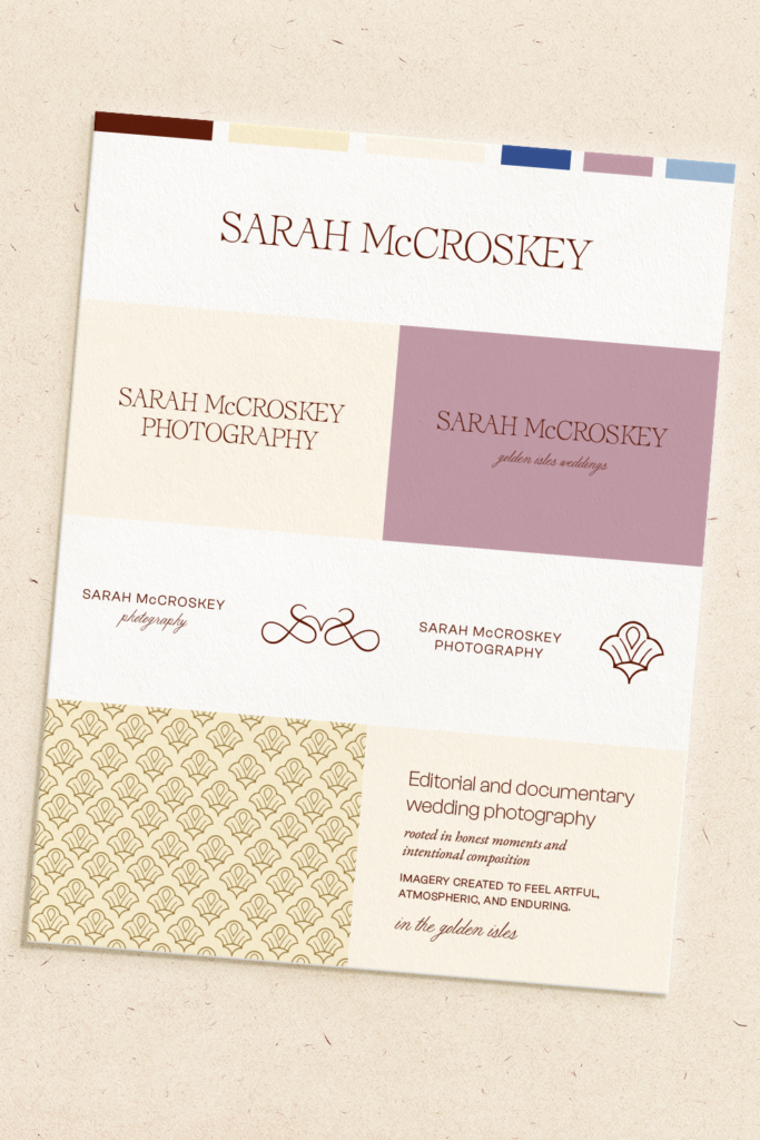 Brand inspiration board for destination wedding photographer branding